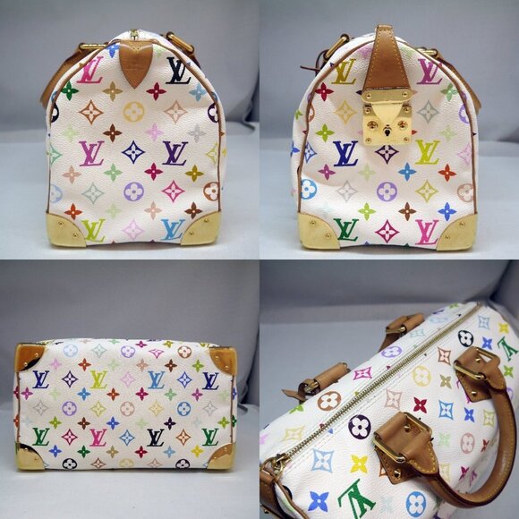 Authentic Louis Vuitton Multicolor Speedy 30 Monogram Sac Hand Bag White Gold - Picture 8 of 15